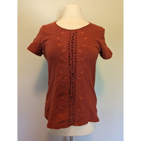 Rust Orange Top With Braided & Geometric Embroidery Design By Mur Mur - Size S - Picture 1 of 4